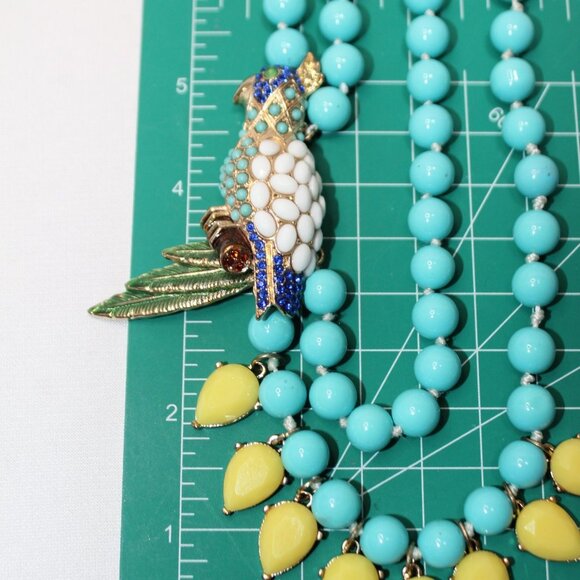 Cockatoo Parrot Two Strand Turquoise and Yellow Beaded Necklace - Picture 9 of 14